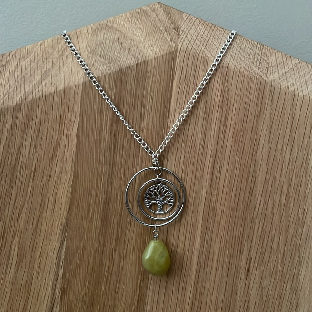Tree of life hoop yellow gemstone necklace